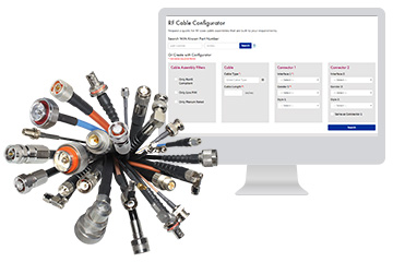 Bundle of cable assemblies and screen shot of Cable Configurator webpage interface