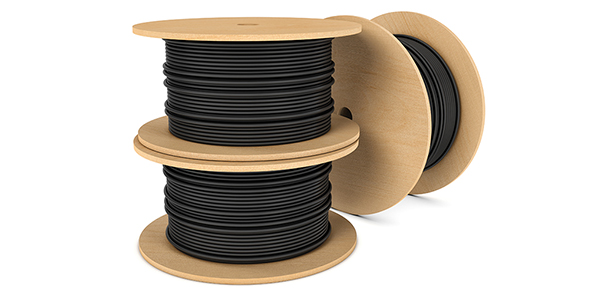 bulk cable on wooden spools